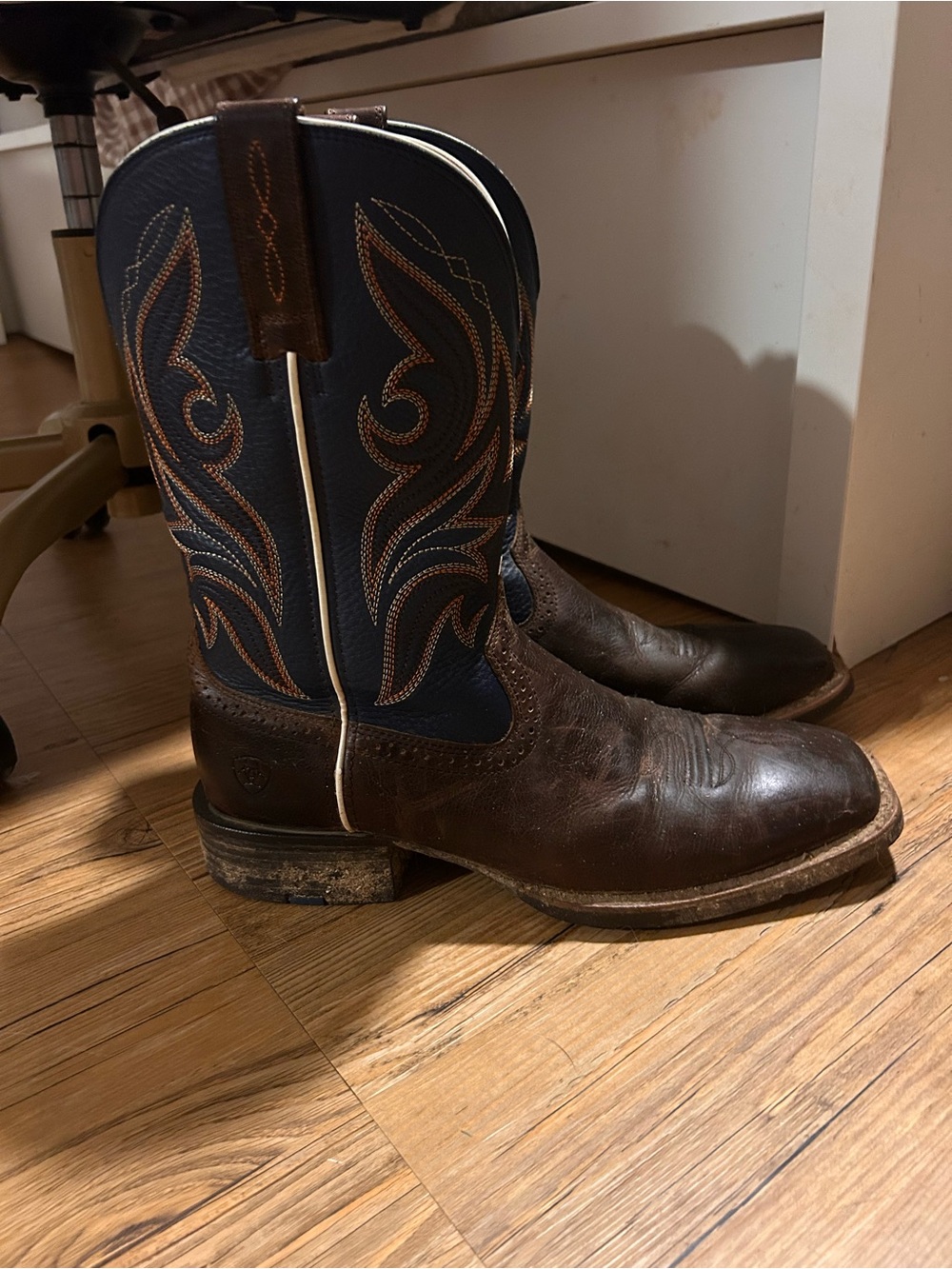 Ariat Brown Foot with Navy Embroidered Shaft Western Boots